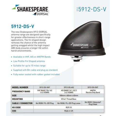 Shakespeare SH5912 Dorsal lavprofil VHF antenne